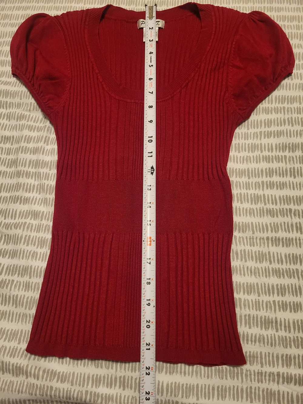 Pout Red Ribbed Short-Sleeve Scoop Neck Top